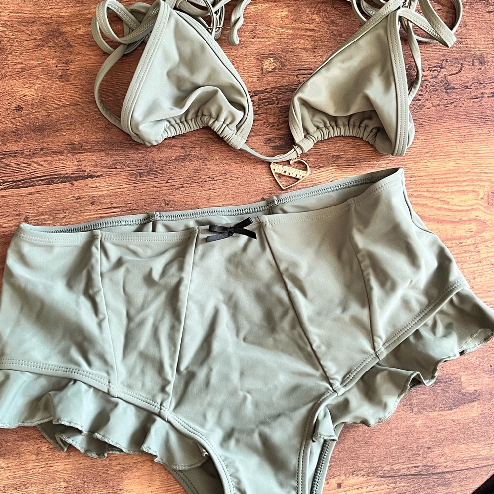 Strawberry Milk Mob Olive Green Ruffle Bikini Set